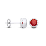 Silversmiths sterling silver stud earrings with simulated tourmaline shown from the front and side on a white background.