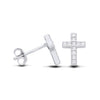 Silversmiths sterling silver pavé cubic zirconia cross studs with clear stones in a minimalist earring design.