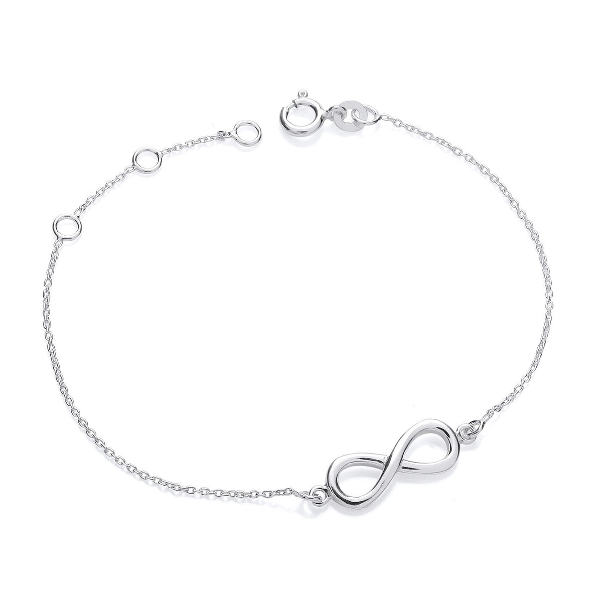 Silversmiths adjustable sterling silver infinity station bracelet with a minimalist design.