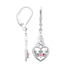 Sterling silver Claddagh drop earrings feature pink sapphire accents and Trinity knot details.