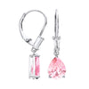 Silversmiths sterling silver drop earrings with prong-set simulated pink sapphire gemstones.