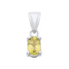 Sterling silver pendant with an oval natural peridot in a four-prong setting, shown on a white background.