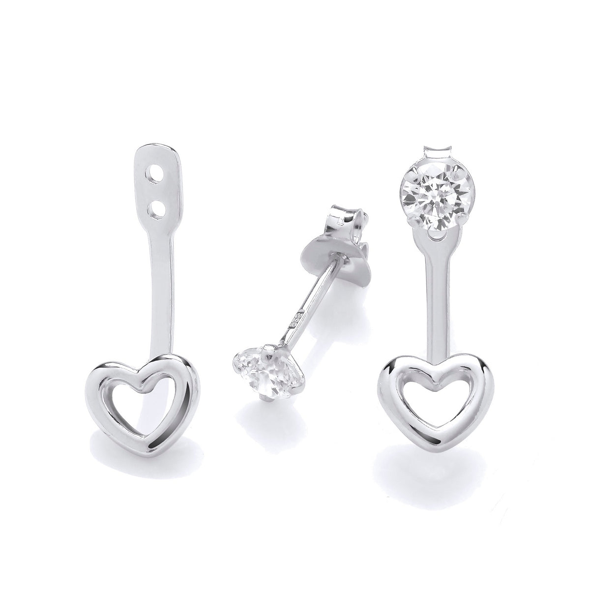 Sterling silver heart ear jackets feature cubic zirconia accents and have an adjustable fit.