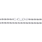 Sterling silver 2.75mm diamond cut rope chain necklace with lobster clasp displayed on a white background.