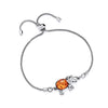 Sterling silver bolo bracelet with amber elephant charm and adjustable clasp.
