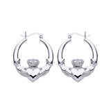 Silversmiths 30mm sterling silver Claddagh Creole hoop earrings displayed against a white background.