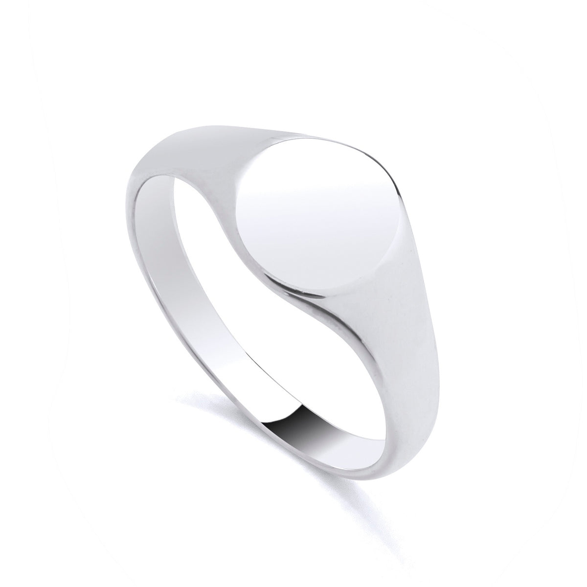 An 8mm oval signet ring made of sterling silver with a flat top, displayed against a white background.