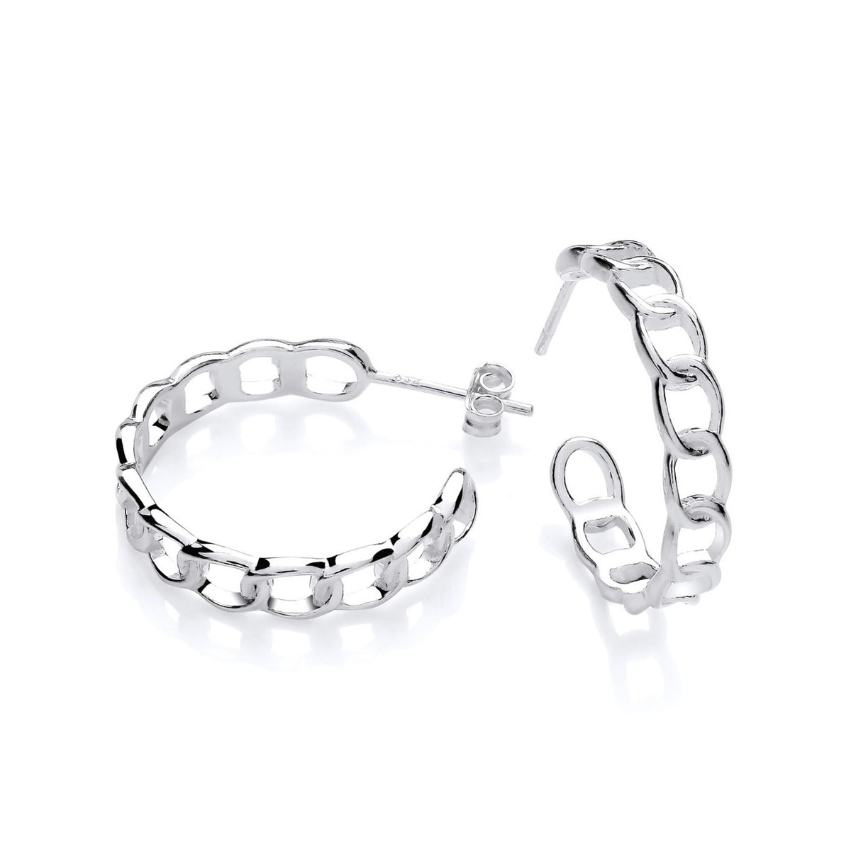 Silversmiths sterling silver hoop earrings measure 23mm and feature an open chain link design.