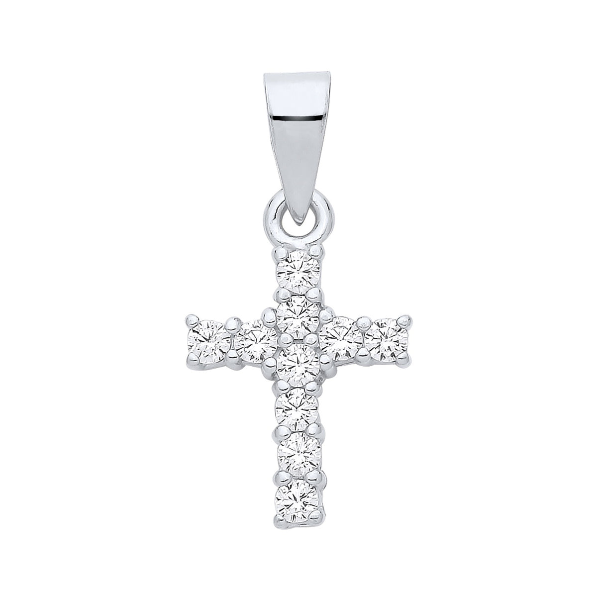 Sterling silver cross pendant by Silversmiths with a cluster setting and sparkling cubic zirconia accents.