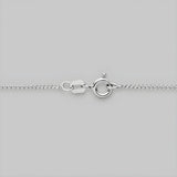A 1.2mm sterling silver curb chain necklace with a spring ring clasp displayed on a plain gray background.