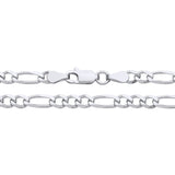 A 4mm sterling silver Figaro chain necklace with a lobster clasp is displayed against a white background.