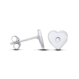Sterling silver heart stud earrings from Silversmiths have a single cubic zirconia set at each center.