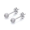 Sterling silver 4mm frosted ball stud earrings with butterfly backs displayed on a plain white background.