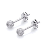 Sterling silver 4mm frosted ball stud earrings with butterfly backs displayed on a plain white background.