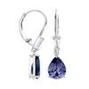 Silversmiths sterling silver earrings with simulated tanzanite stones, shown in both front and side views.