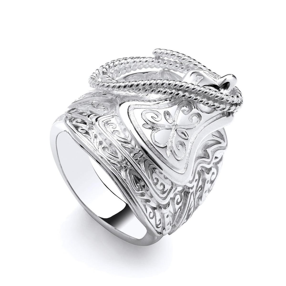 Silversmiths Sterling Silver 27.7mm Men’s Saddle Ring with bold detailing and a textured central design.
