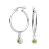 Sterling silver hoop earrings with simulated peridot green gemstone charms from Silversmiths.