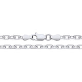 A 3mm sterling silver oval diamond cut belcher chain with a lobster clasp is displayed on a white background.