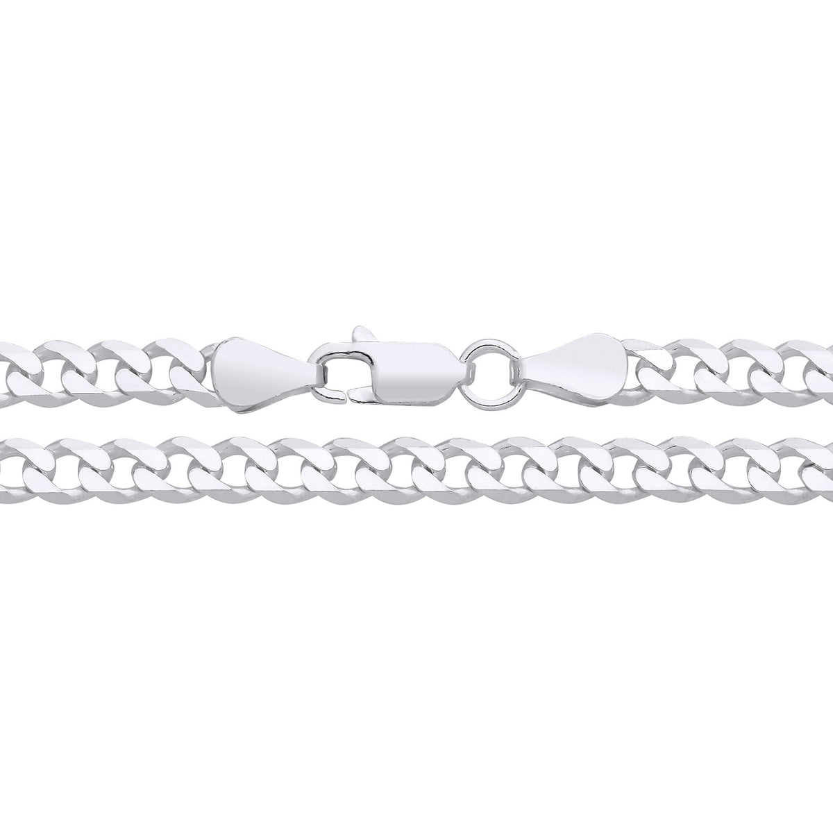 A 4.7mm sterling silver curb chain necklace with a lobster clasp is displayed against a white background.