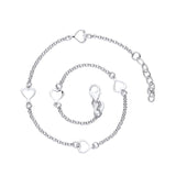 A silver chain bracelet with multiple heart-shaped charms and a lobster clasp, displayed on a clean white background.