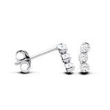 Sterling silver stud earrings each feature three cubic zirconia stones set in a vertical line.