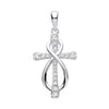 Silversmiths sterling silver infinity cross pendant with cubic zirconia displayed on a plain white background.