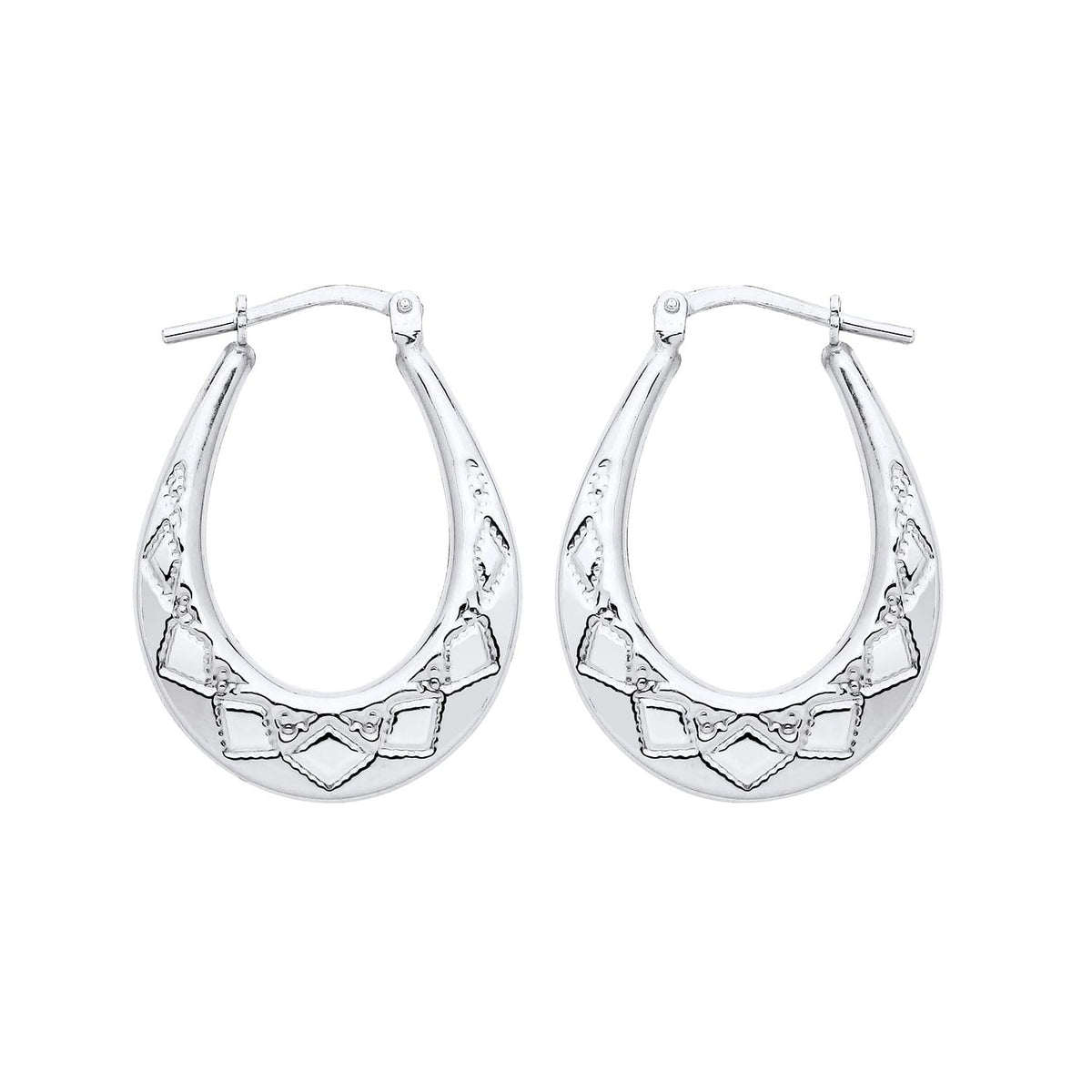 26.5mm sterling silver oval Creole earrings with a diamond cut finish from Silversmiths.