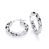 Silversmiths 22mm sterling silver hoop earrings with a diamond-cut twist design displayed on a white background.