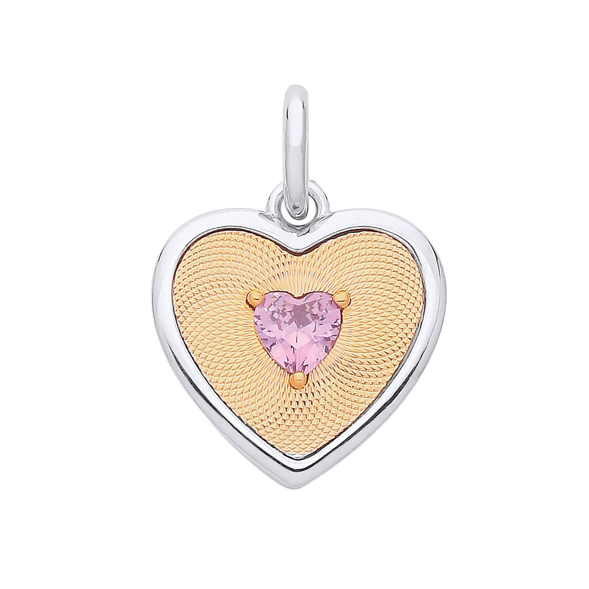 Silversmiths two tone gold plated silver heart pendant featuring a simulated amethyst.