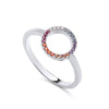 Sterling silver 10mm open circle ring featuring rainbow cubic zirconia gems along half of the band.