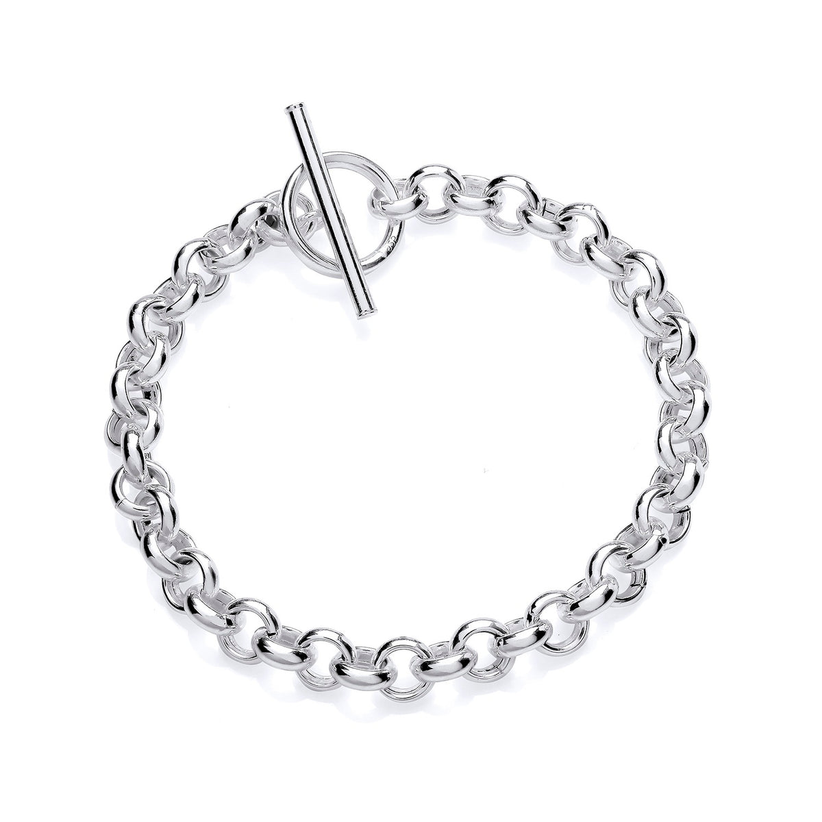 A 7.5mm T-Bar Belcher Bracelet in sterling silver is displayed on a white background.