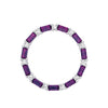 Sterling silver pendant featuring a circular design with alternating simulated amethyst and cubic zirconia baguettes.