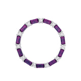 Sterling silver pendant featuring a circular design with alternating simulated amethyst and cubic zirconia baguettes.