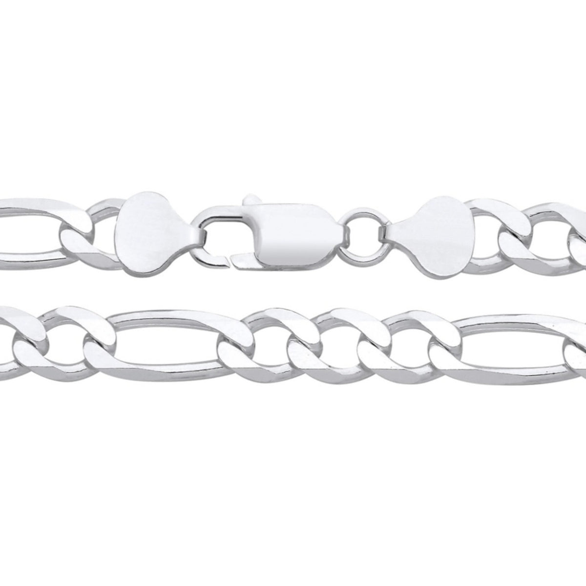 A 7.3mm sterling silver Figaro chain necklace by Silversmiths with a lobster clasp, shown on a white background.