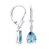 Sterling silver leverback drop earrings with simulated blue topaz, shown from both front and side angles.