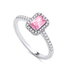 Sterling silver ring featuring simulated pink sapphire and cubic zirconia accents.