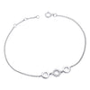 Sterling silver bracelet with three interlocking circles, each accented with cubic zirconia stones.