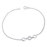 Sterling silver bracelet with three interlocking circles, each accented with cubic zirconia stones.