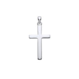 A medium plain cross pendant in sterling silver with a smooth, polished finish is shown against a white background.