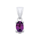 Sterling silver pendant with an oval natural amethyst in a four-prong setting and a simple, unadorned bail.