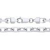 A 5.5mm sterling silver oval diamond cut Belcher chain necklace is displayed from two angles on a white background.