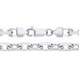 A 5.5mm sterling silver oval diamond cut Belcher chain necklace is displayed from two angles on a white background.