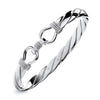 A Silversmiths sterling silver men’s hook bangle with a twisted cable design, displayed on a white background.