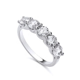 This sterling silver eternity ring from Silversmiths has five claw-set cubic zirconia stones in a single row.