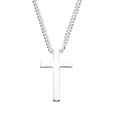 Sterling silver heavyweight cross pendant necklace with polished finish and a 24″ chain.