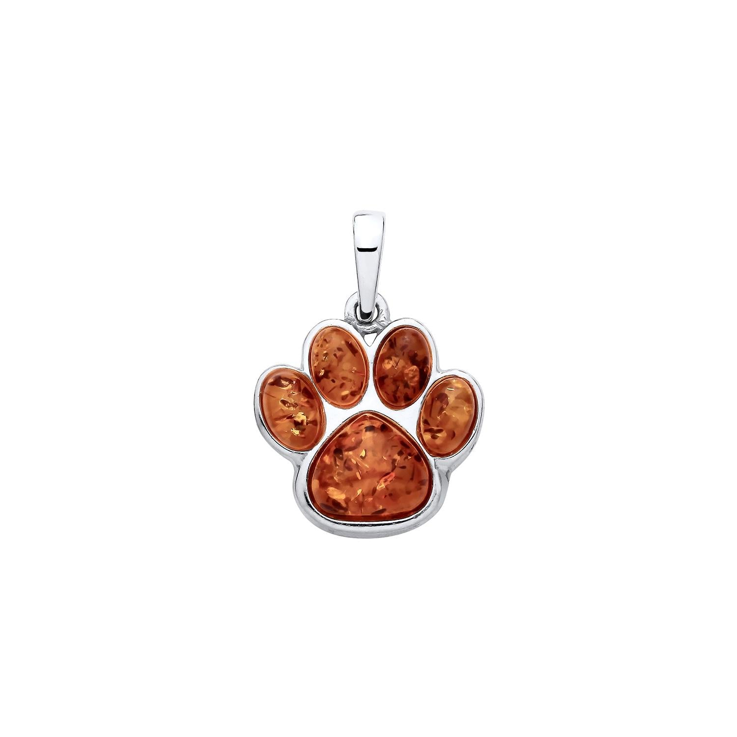 Sterling Silver Natural Baltic Amber Paw Print Pendant