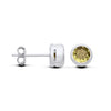 Sterling silver stud earrings by Silversmiths featuring natural peridot stones in a radiant round design on white.