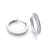 Silversmiths sterling silver huggie hoops with pavé cubic zirconia displayed against a white background.