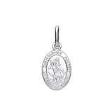 Sterling silver 20mm oval St. Christopher pendant engraved with “Saint Christopher Protect Us.”.