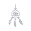 Sterling silver dreamcatcher pendant with cubic zirconia, three feather charms, and floral boho details.